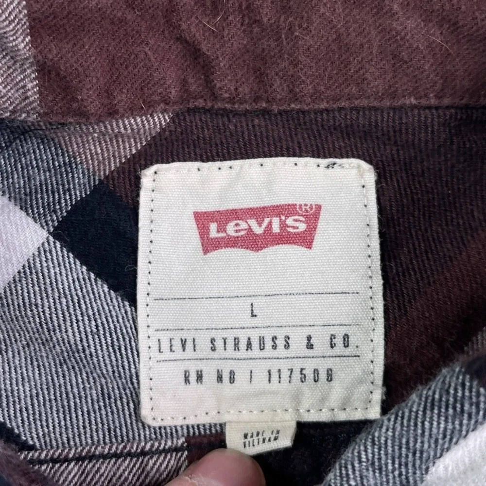 Levis Shirt Mens Large Brown Plaid Flannel Button‎ Up Outdoors Hiking Casual